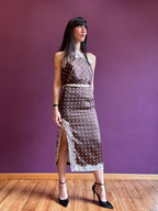 Top in satin moro a pois con pizzo