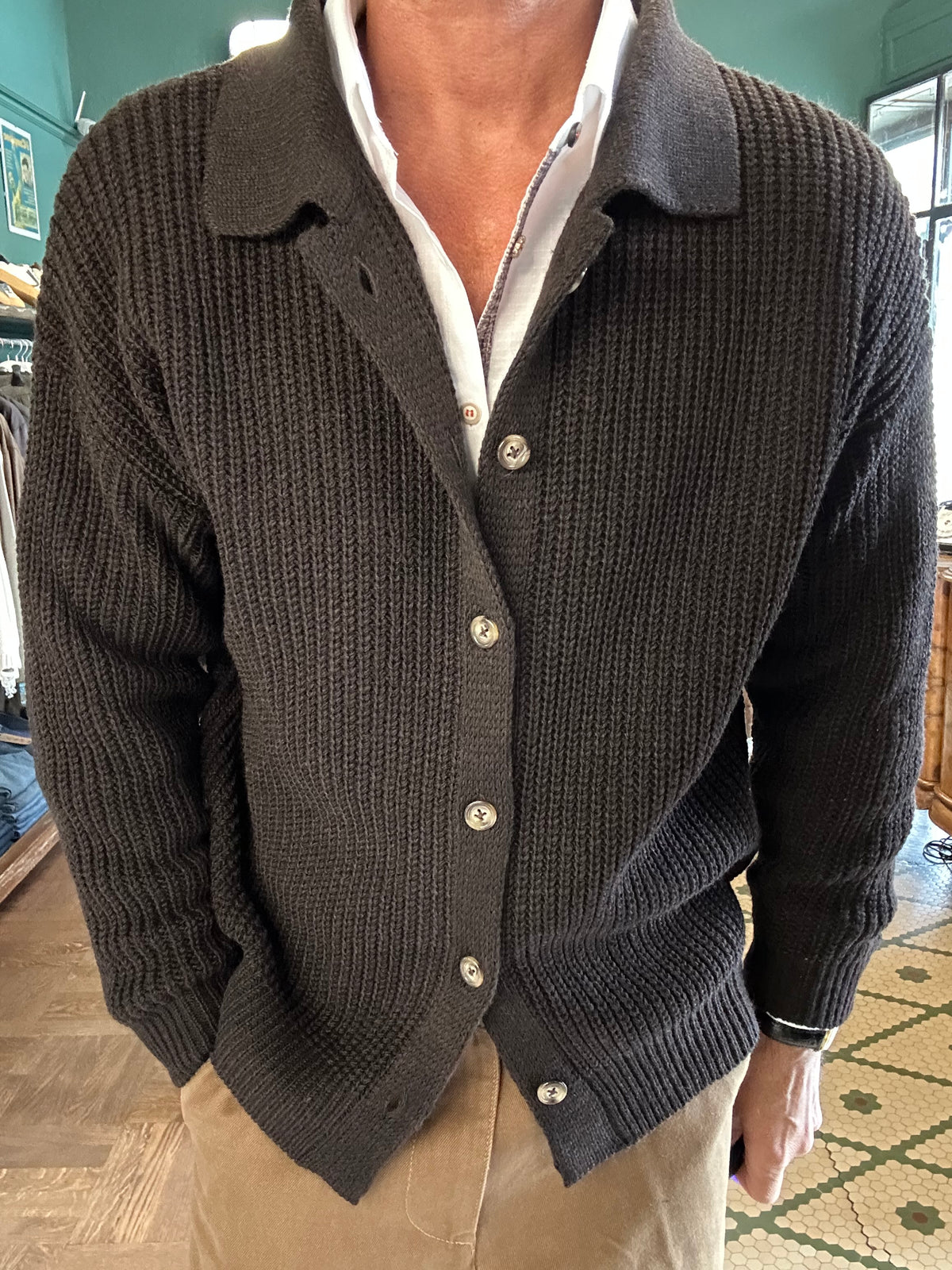 Cardigan costa inglese misto lana