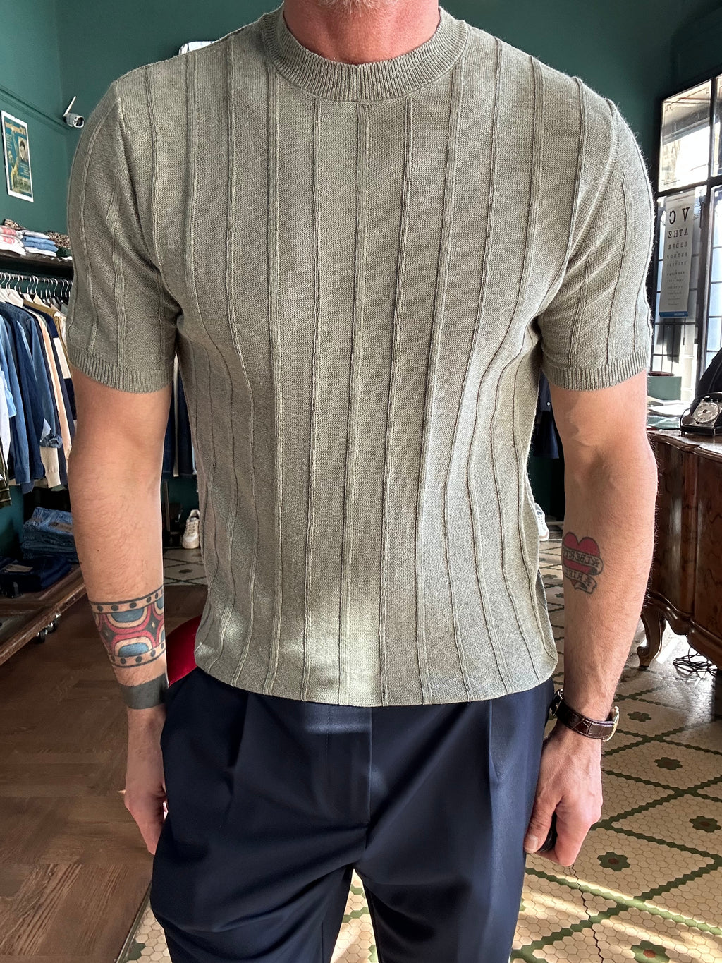 Ribbed cotton linen knit