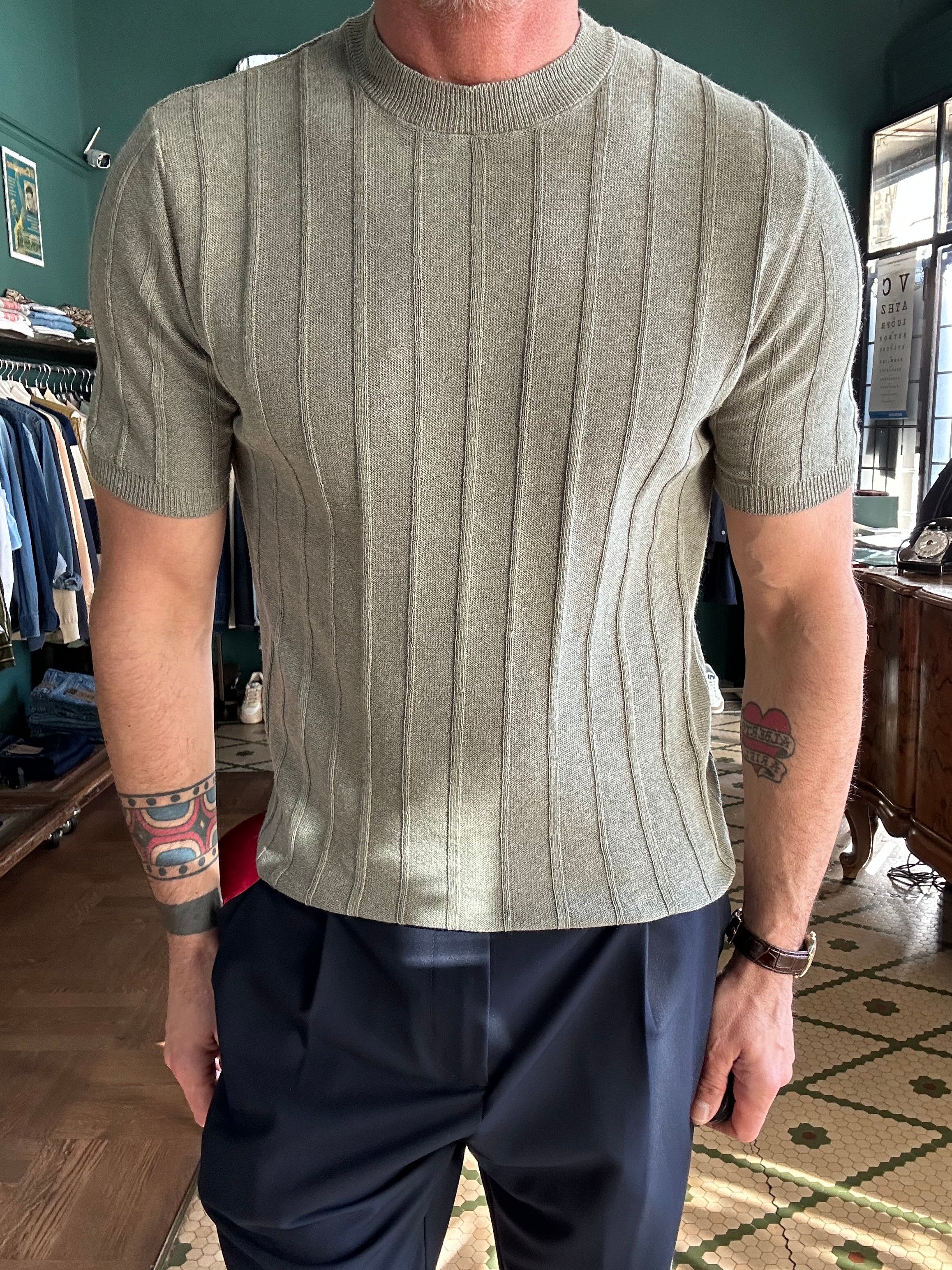Ribbed cotton linen knit