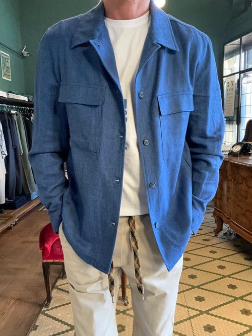 Oversized linen blend shirt jacket