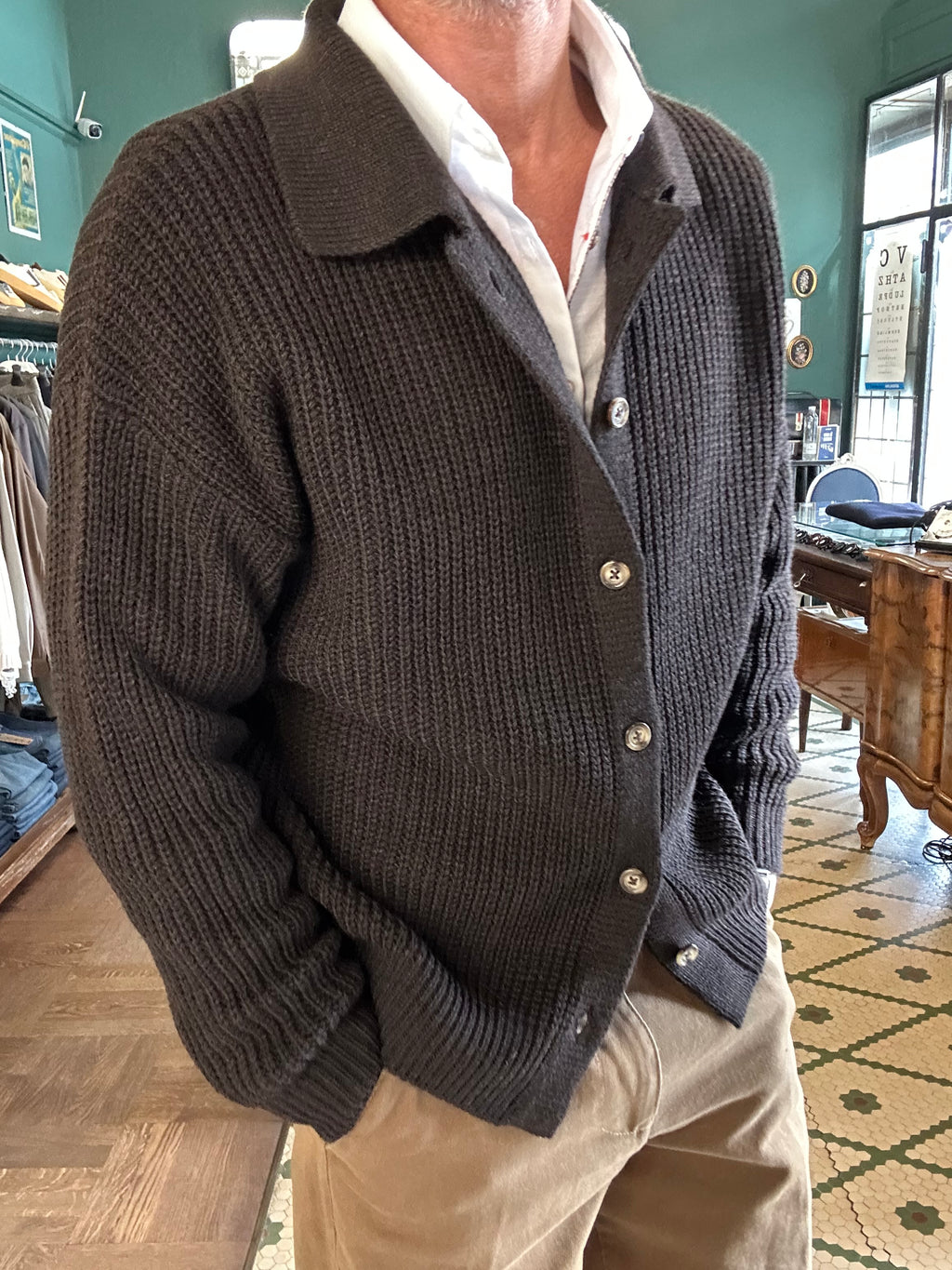 Cardigan costa inglese misto lana