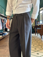 Linen blend oversized trousers with pleats