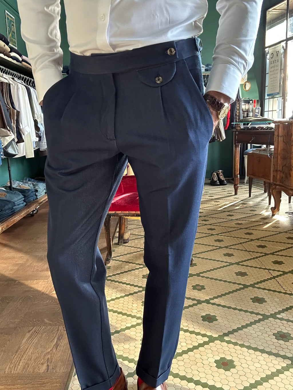 Pantalone pence chambray