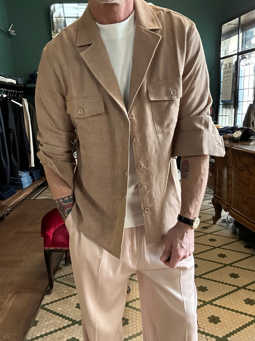 Melange camp collar shirt