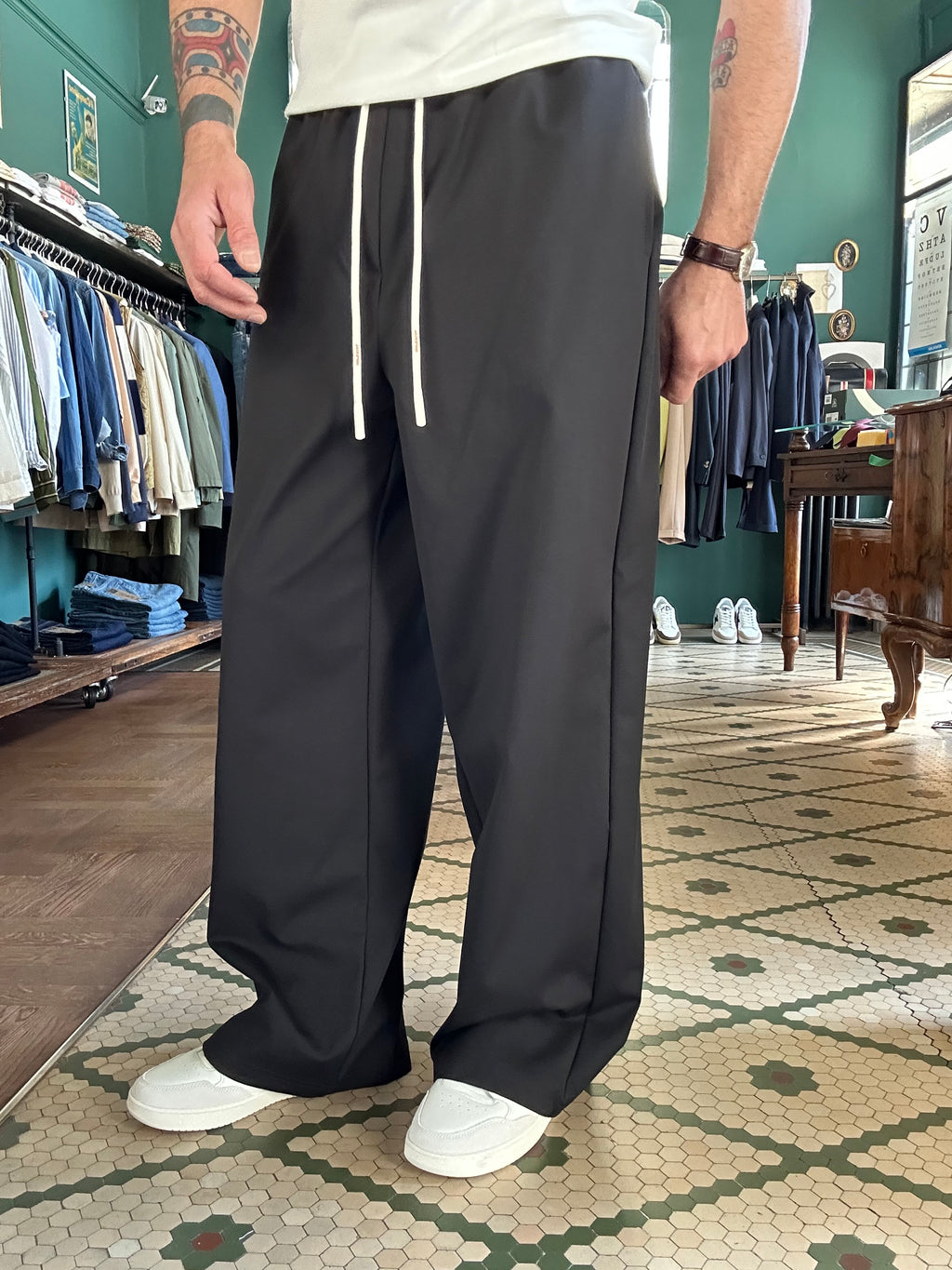 Black oversized wide-leg trousers
