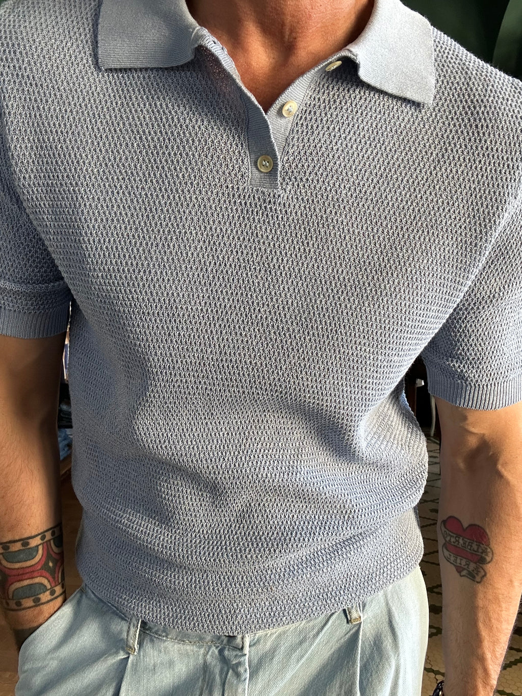 Piqué-effect knit polo shirt