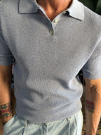 Piqué-effect knit polo shirt