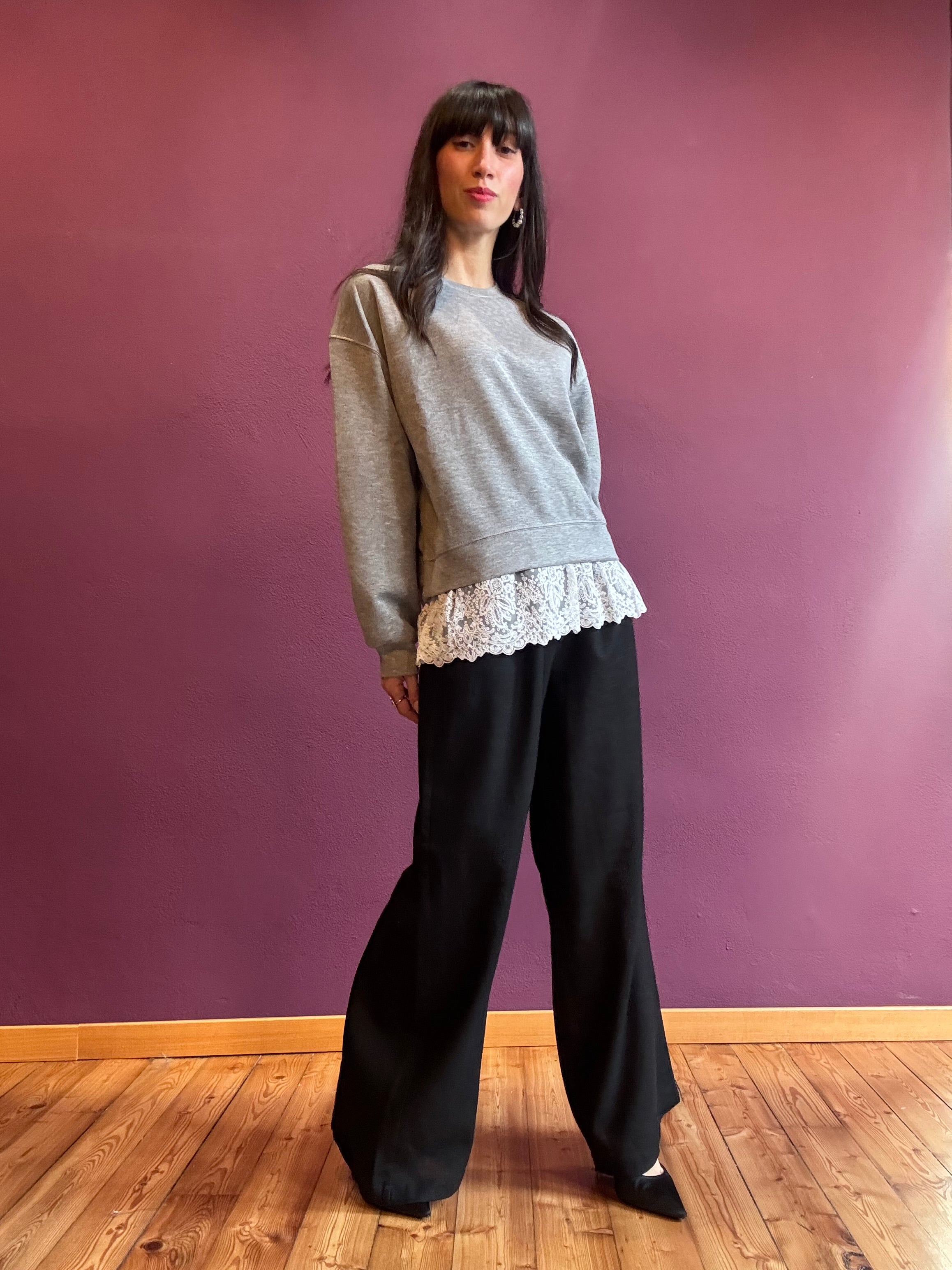 Sweatshirt mit Spitzendetail