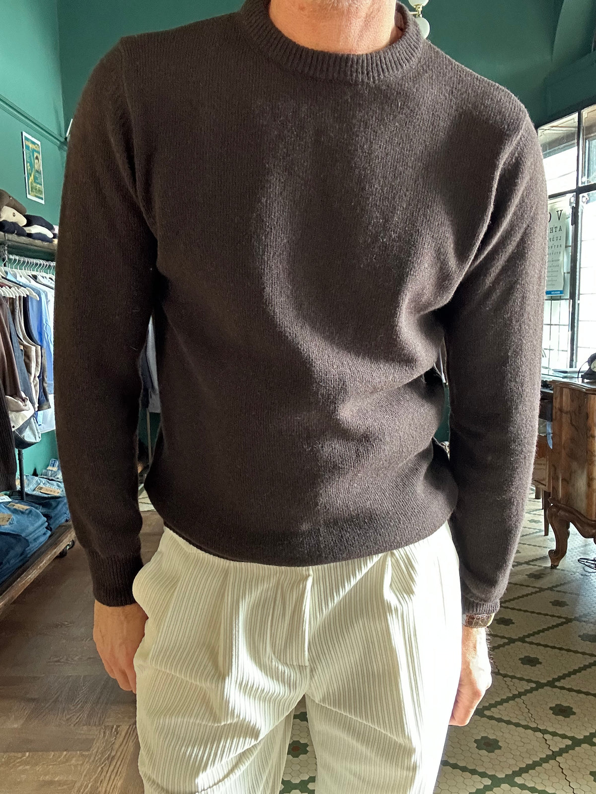 Maglione girocollo misto lana e cashmere