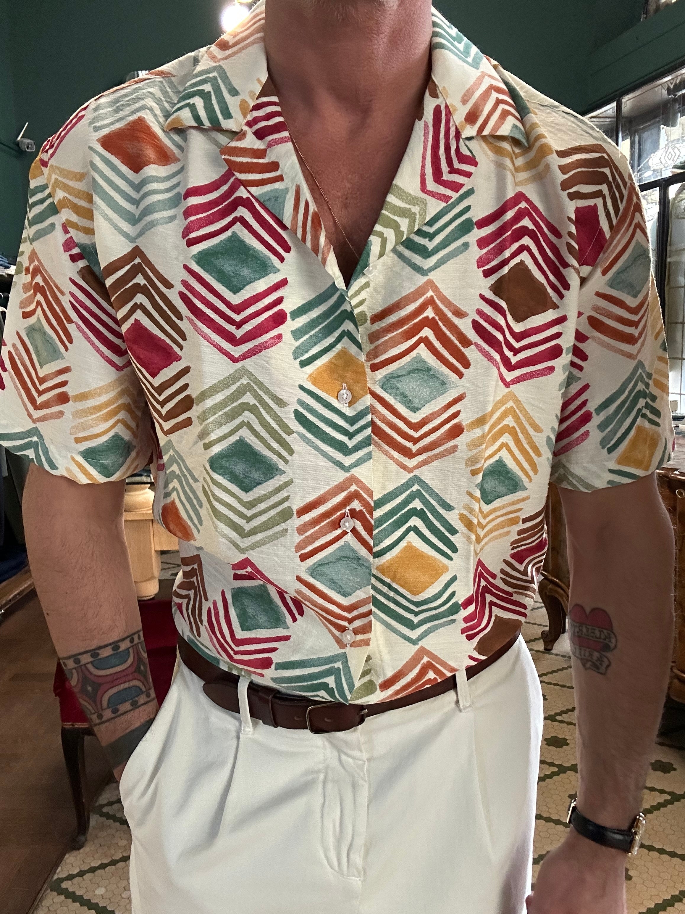 Camicia viscosa collo Hawaii aperol