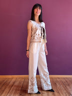 Gilet effetto lino con ricami