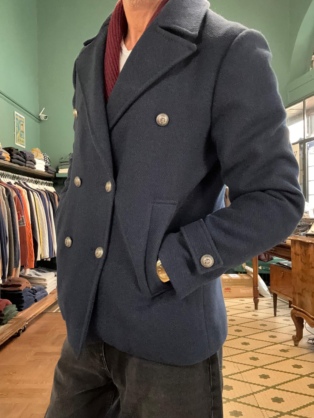 Peacoat doppiopetto in misto lana