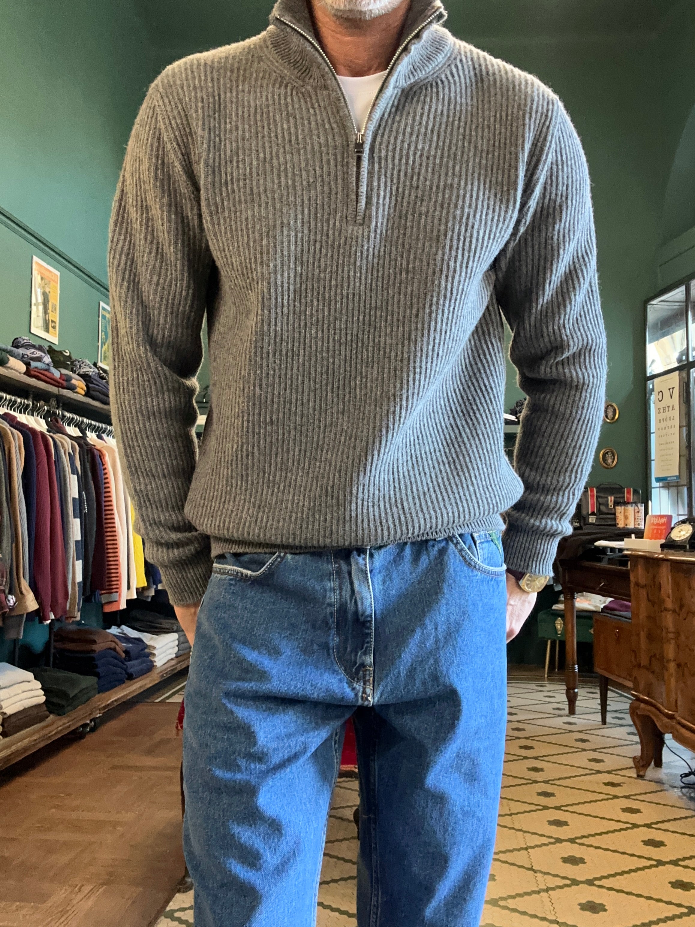 Maglione “Matteo” mezza zip a costa inglese