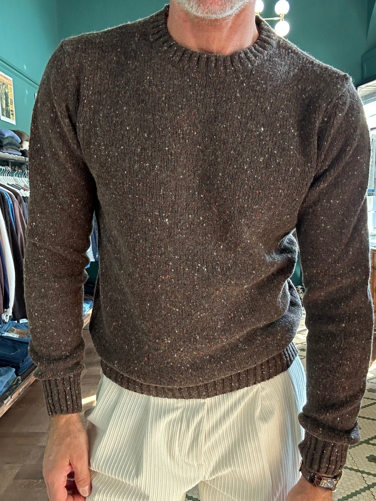 Maglione bottonato girocollo misto lana