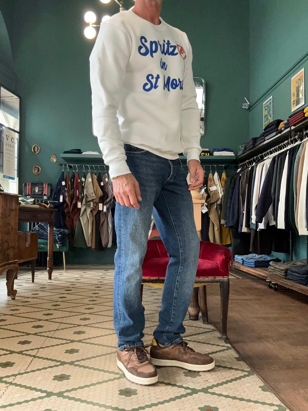 Felpa Girocollo "Spritz in St Moritz" bianca