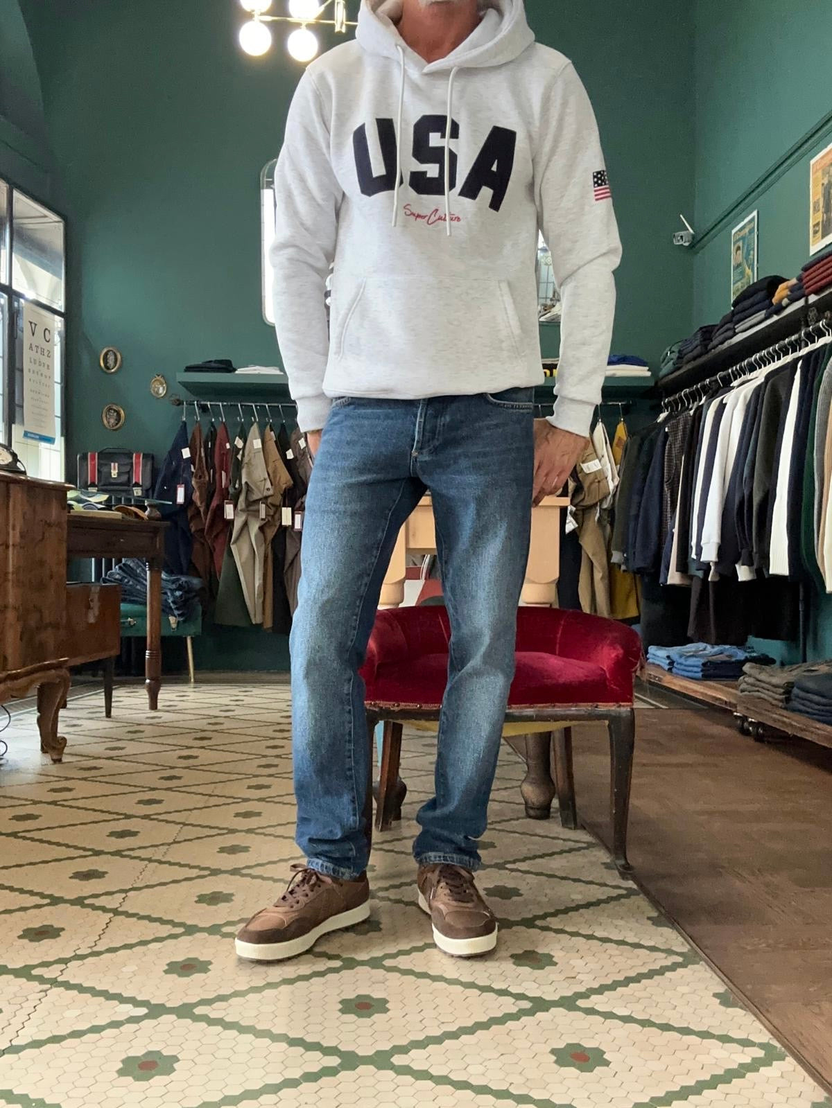 Felpa girocollo “USA” grigia