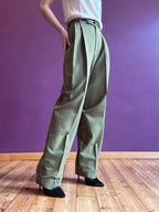 Pistachio pleated trousers with belt