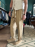 Pantalaccio koon in misto lino beige Made in Italy