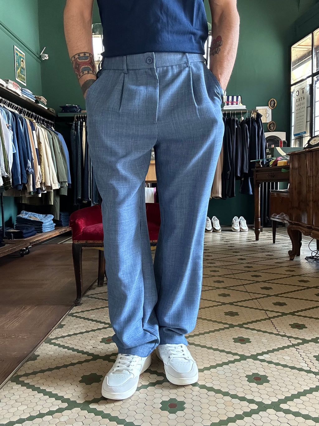 Mottled fabric trousers