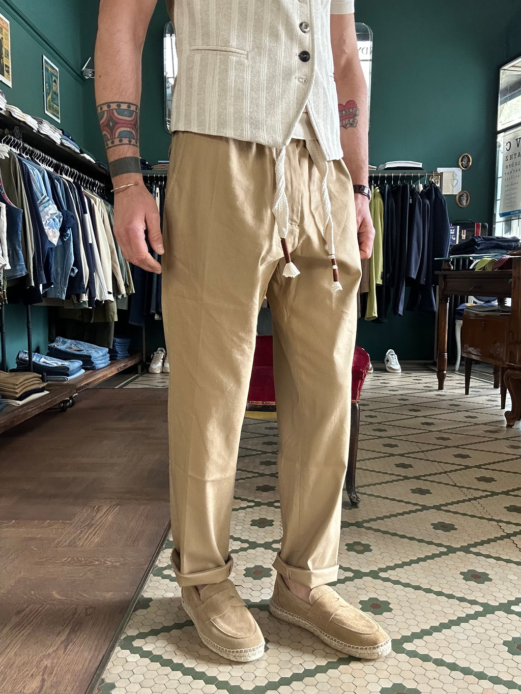 Pantalaccio koon in misto lino beige Made in Italy