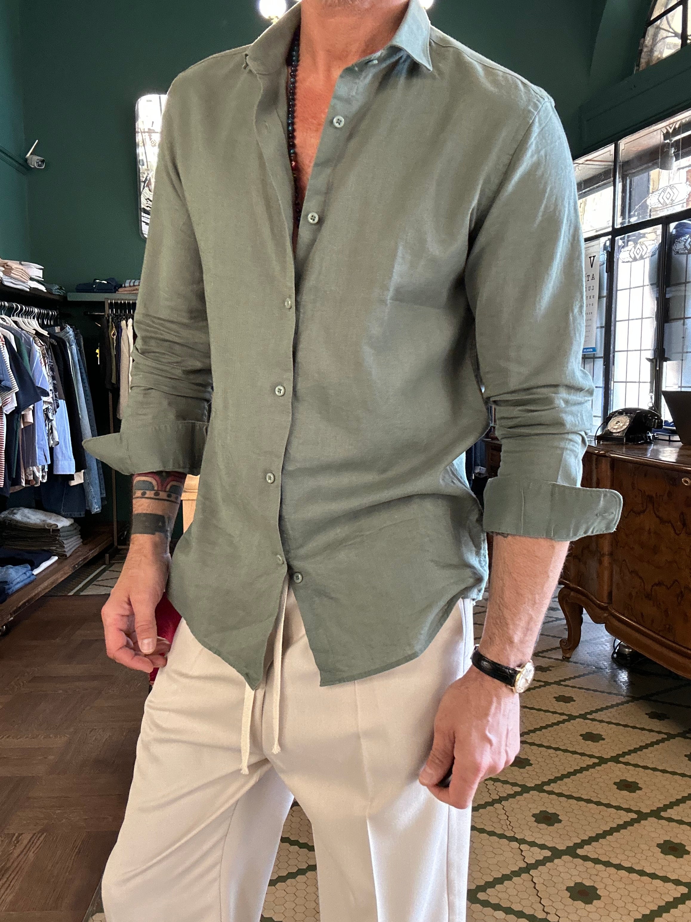 Camicia 100% lino collo Capri