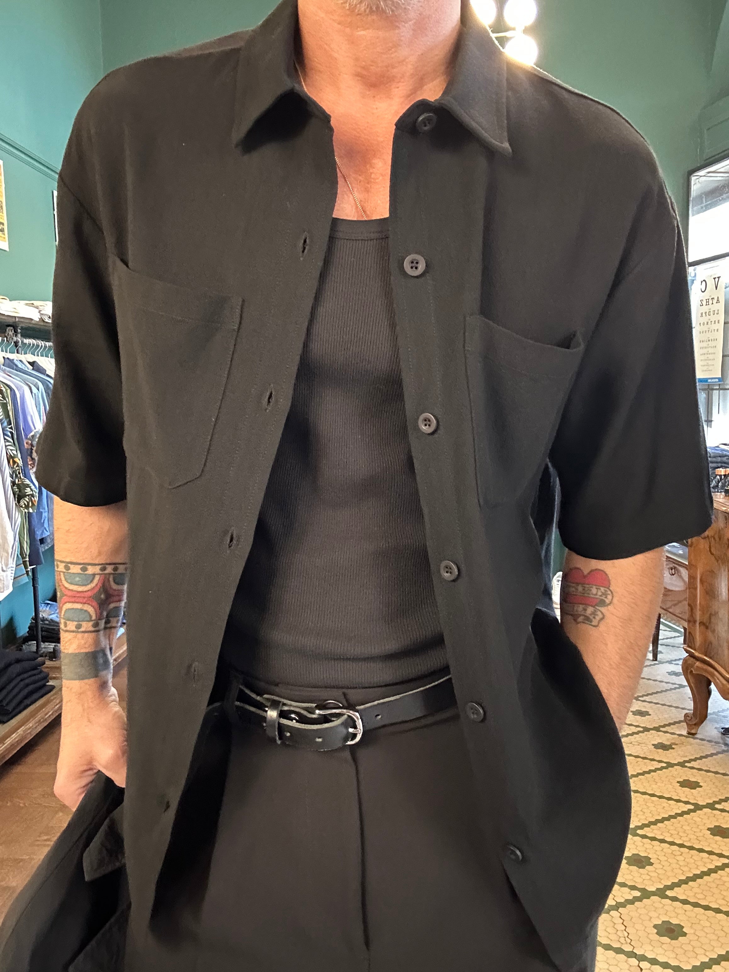 Oversized short-sleeve linen blend shirt