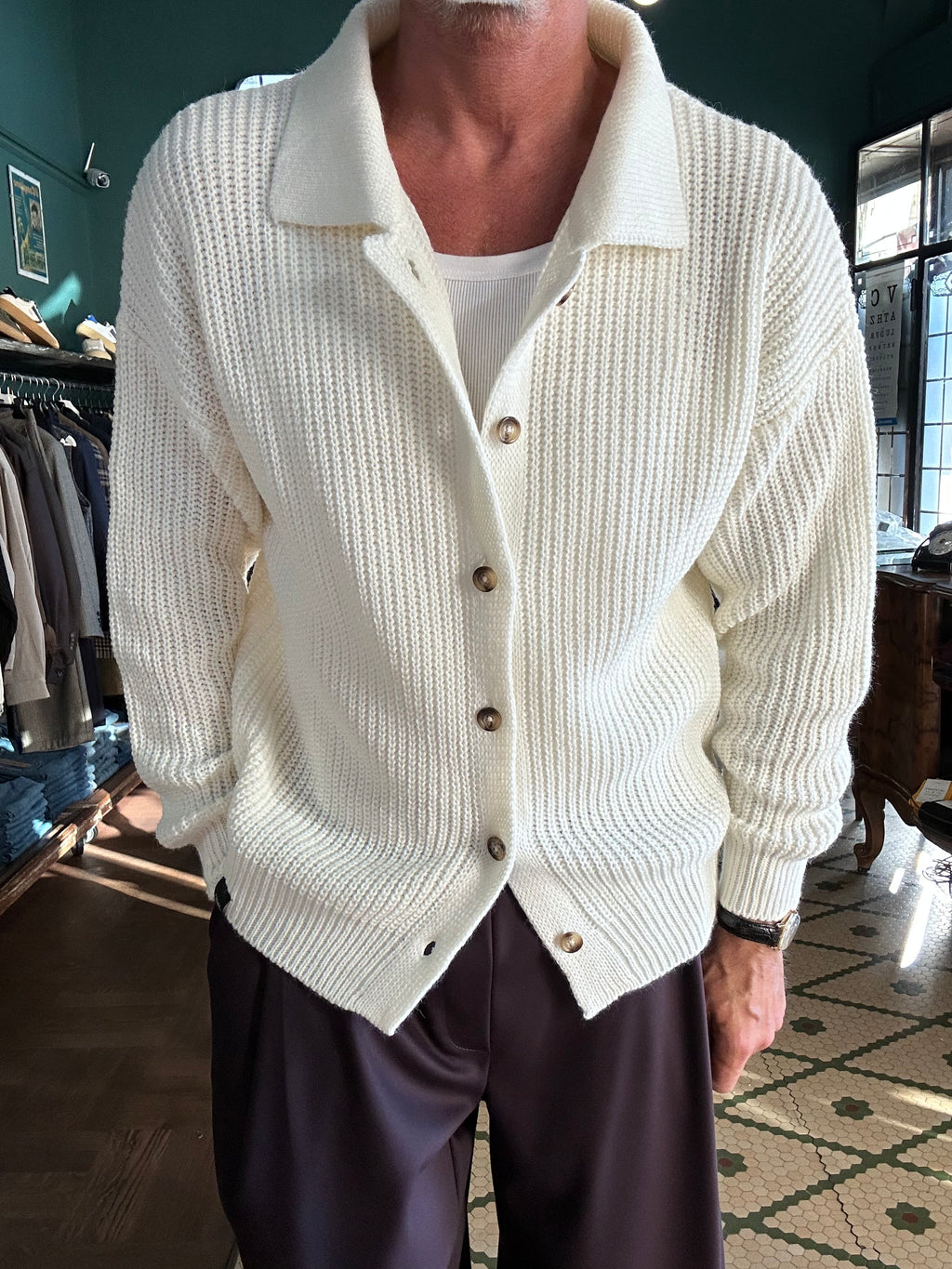 Cardigan costa inglese misto lana