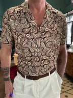Camicia viscosa collo Hawaii mezza manica maori