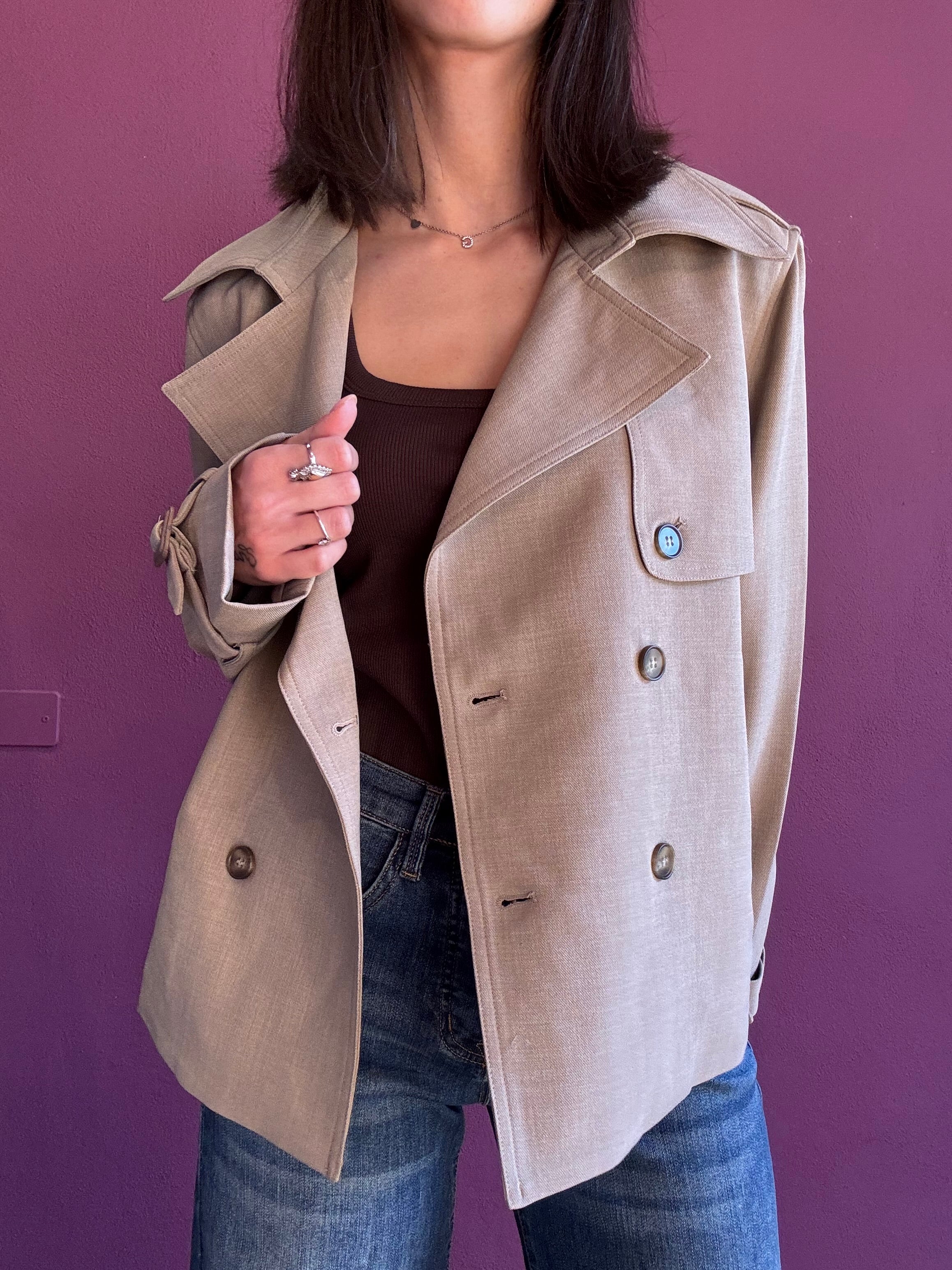 Trench doppiopetto crop