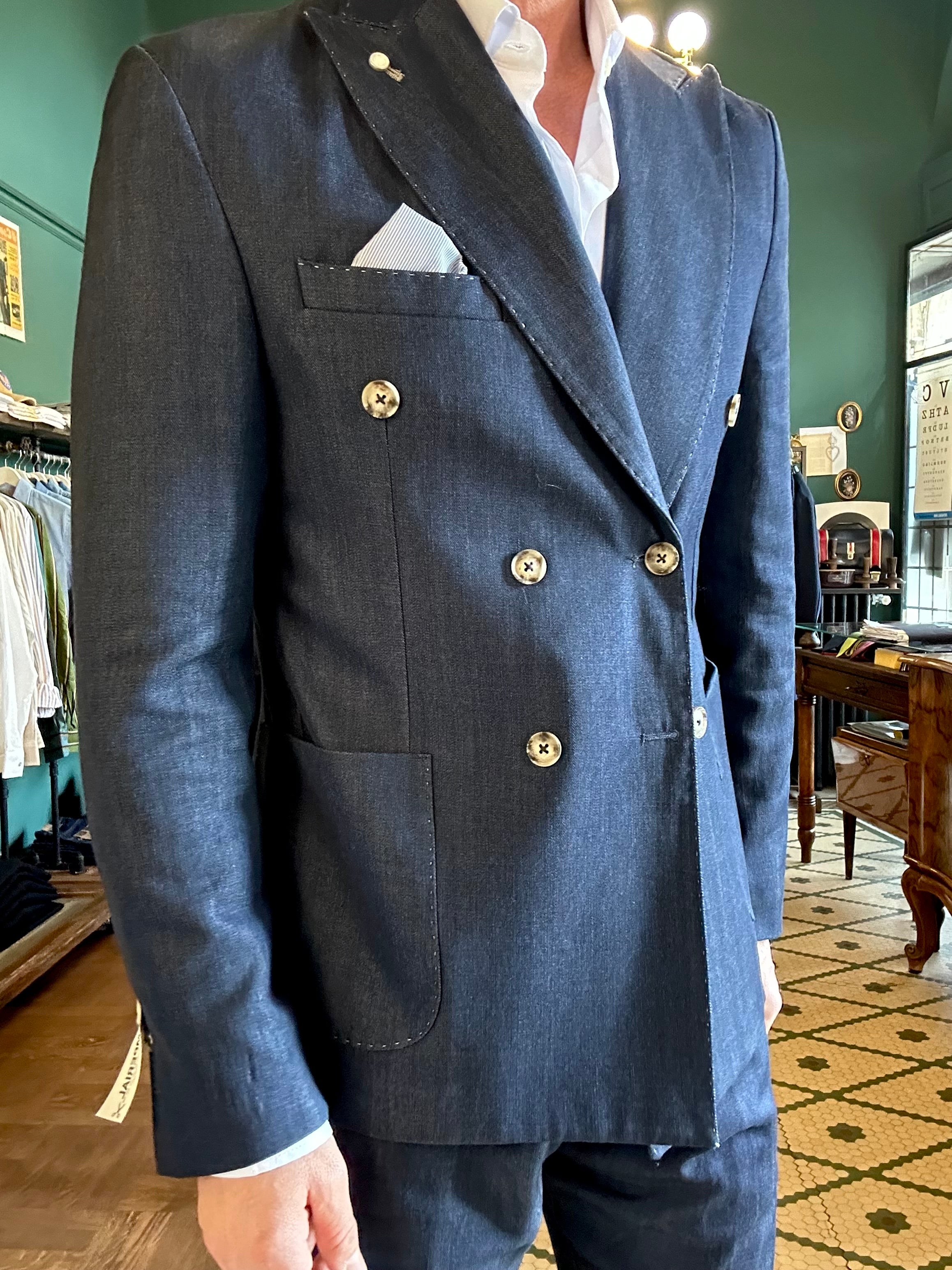 Double-breasted denim jacket