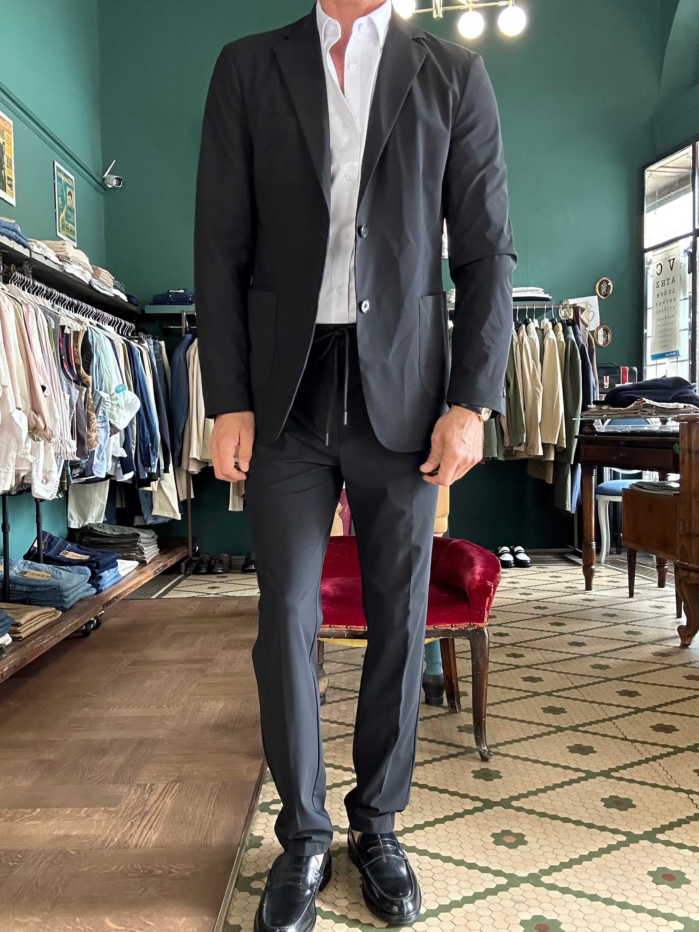 Blue non-iron technical fabric suit