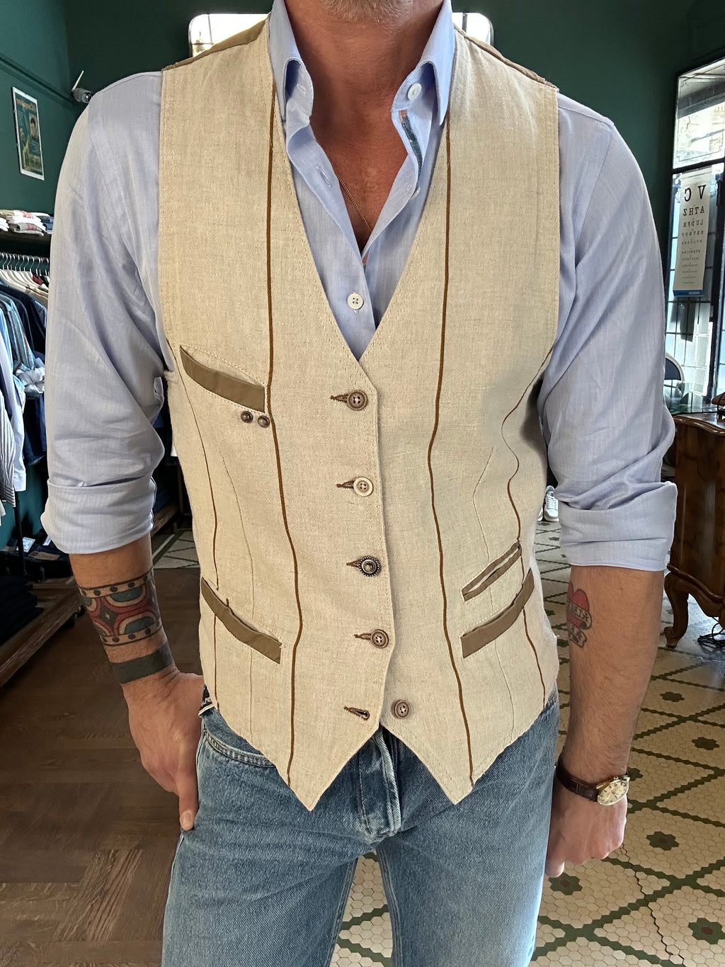 Garry's earth linen cotton striped vest