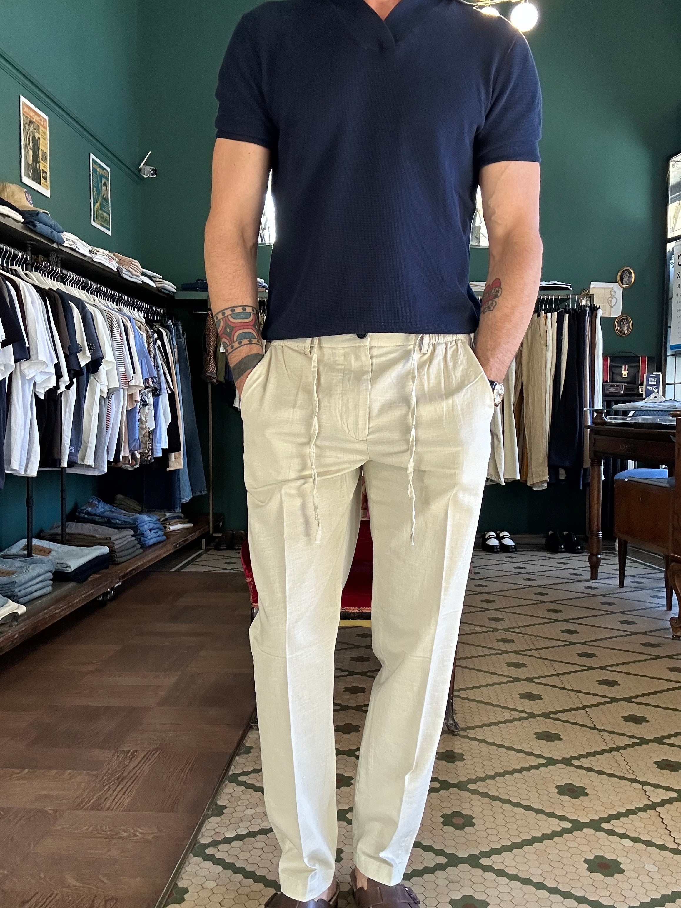 Pantalone lino cotone con coulisse