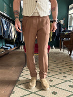 Pegaso trousers with linen-effect pleats