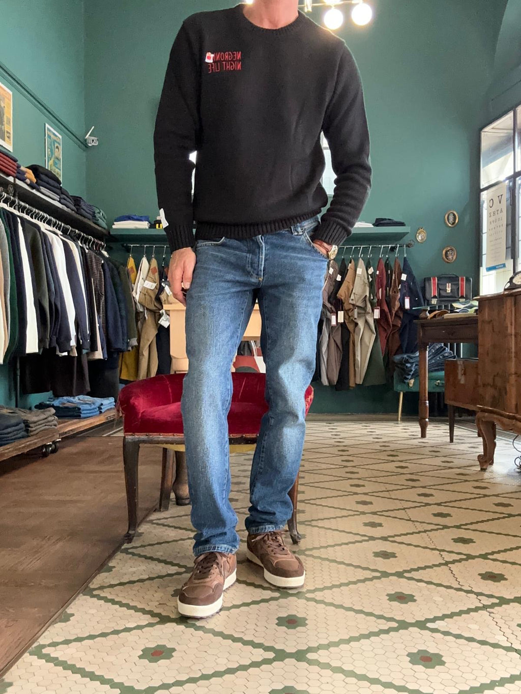 Maglione girocollo "negroni night life" nero