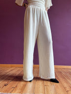 Crochet trousers with elasticated waist