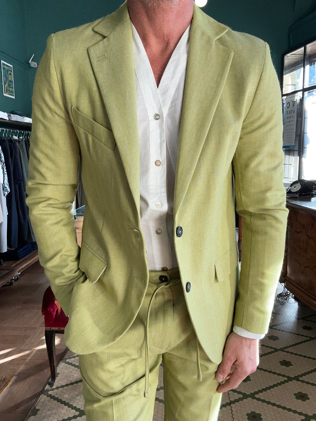 herringbone fabric suit