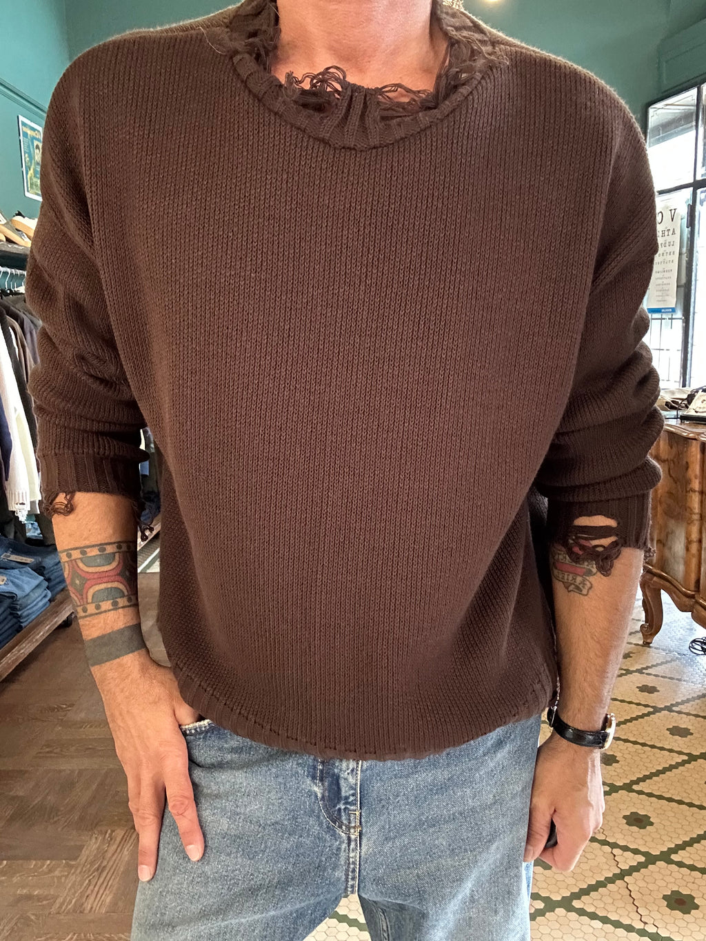 Maglione con rotture misto lana