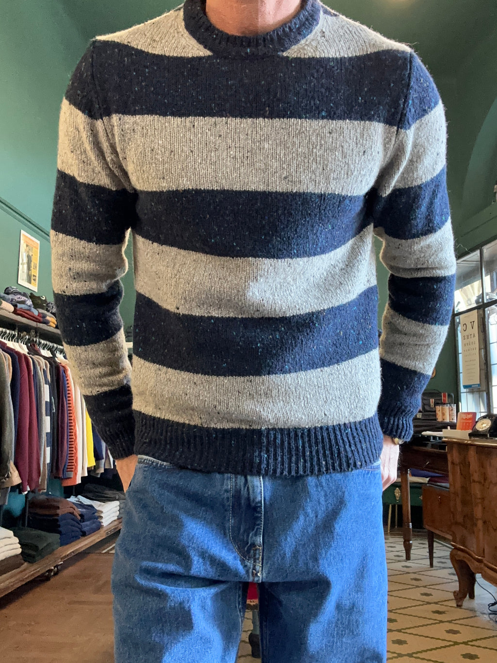 Maglione koon bottonato in misto lana a righe