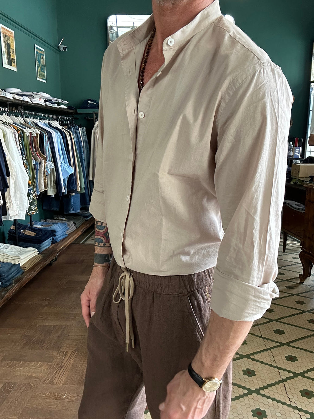 Camicia coreana in mussola di cotone