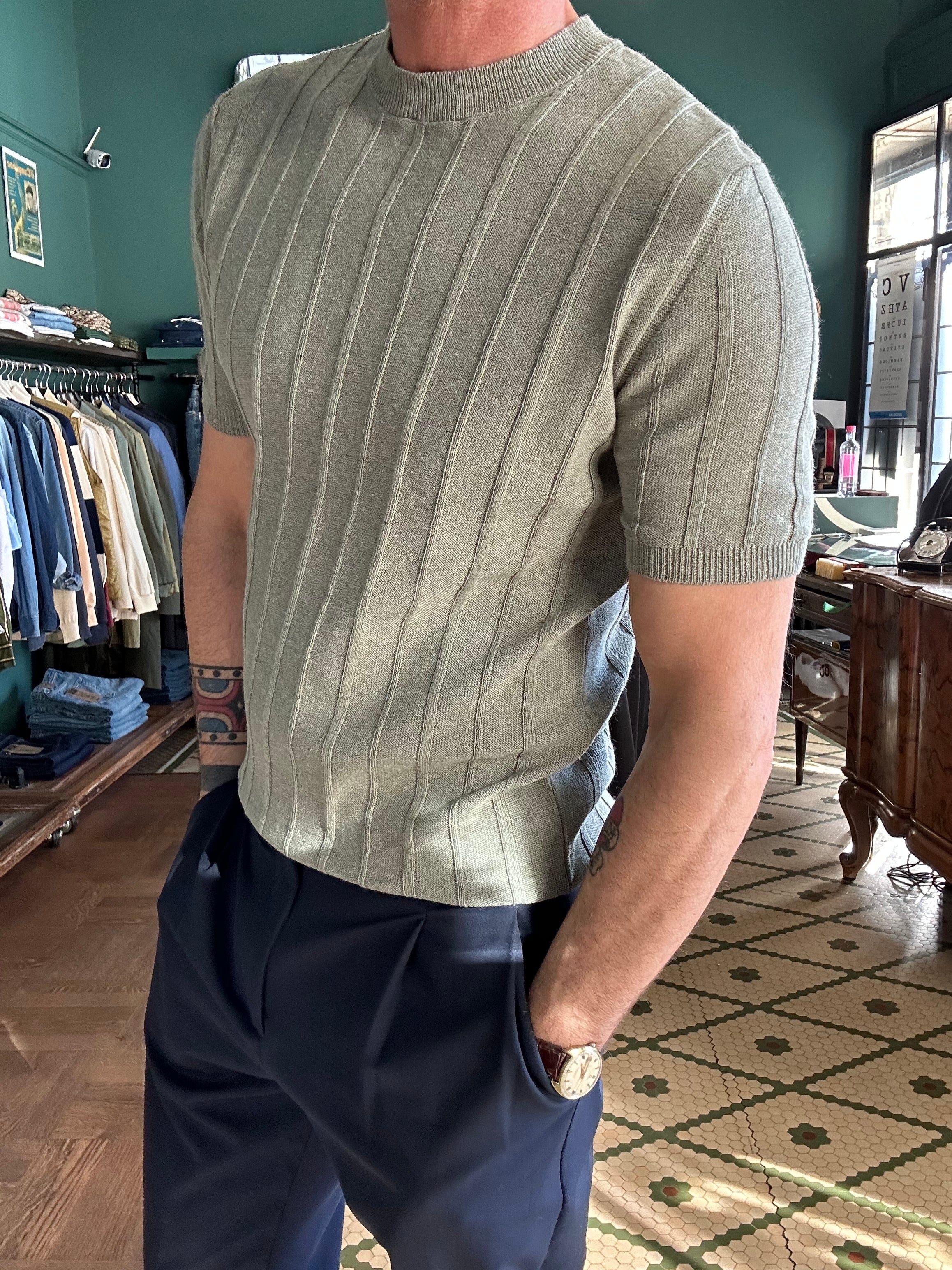 Ribbed cotton linen knit