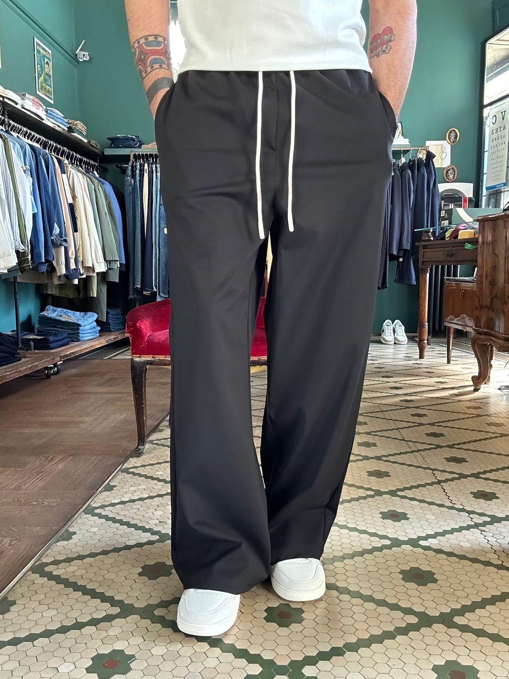Black oversized wide-leg trousers