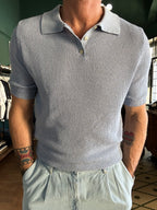 Piqué-effect knit polo shirt