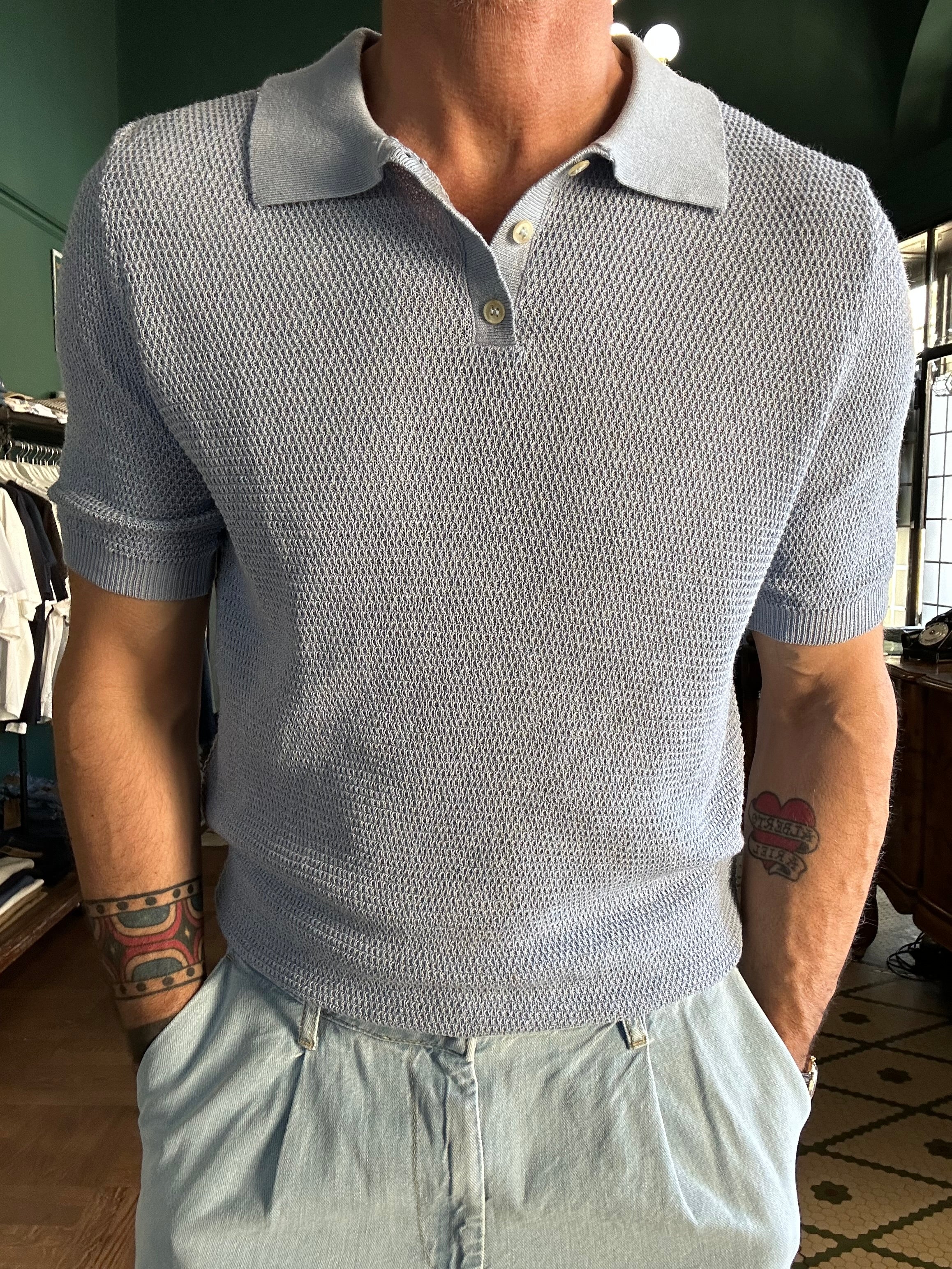 Piqué-effect knit polo shirt