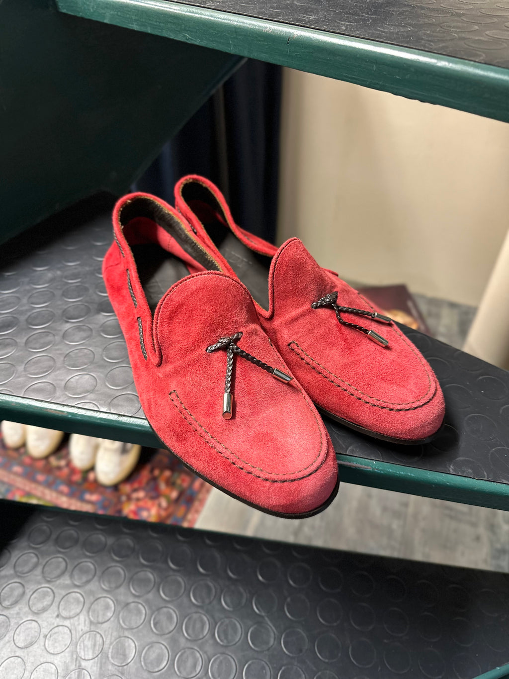 Red suede loafer