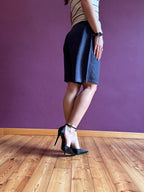 Bermuda con elastico in vita effetto lino blu