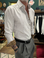 Striped shirt with contrasting trim and cuff