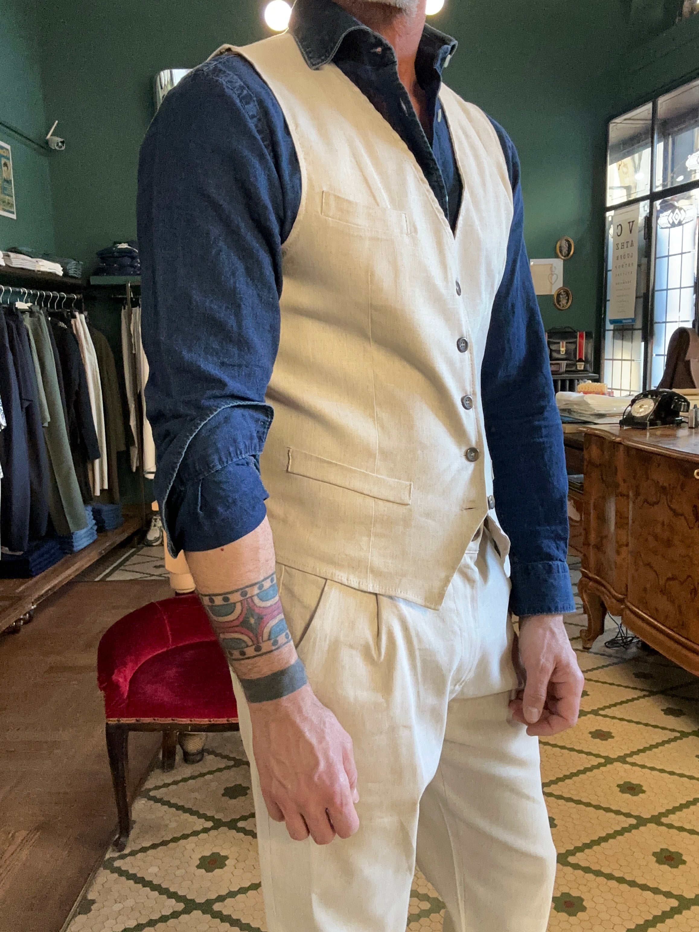 Gilet misto lino tessuto fiammato