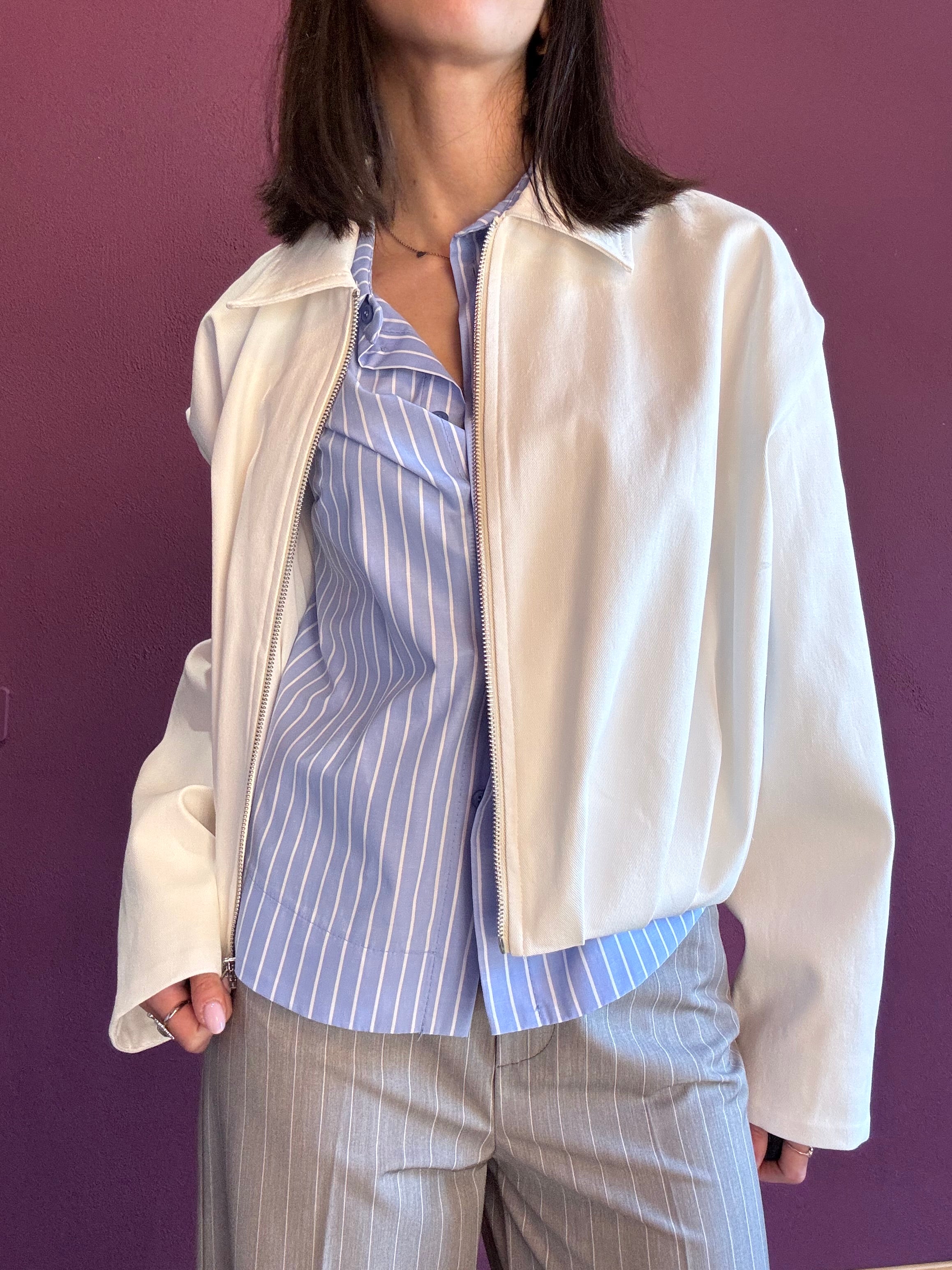 Bomber in denim bianco